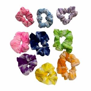 Set of 9 Colorful Tie-Dye Scrunchies NWOT